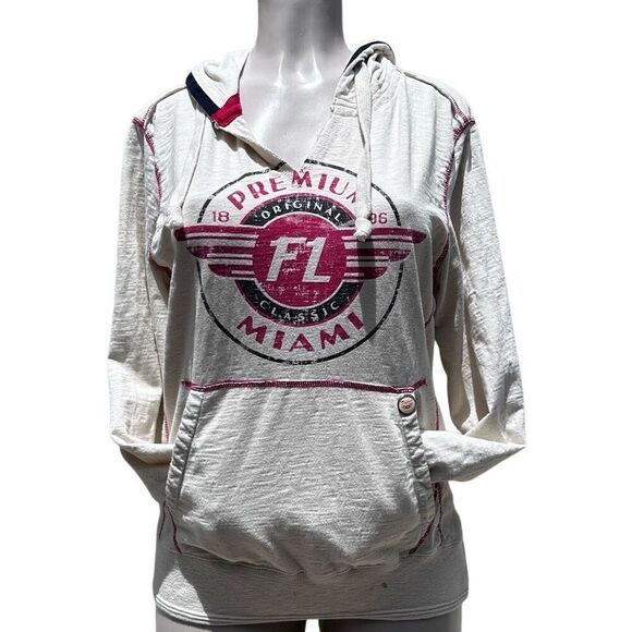 Premium 51 Red Thread Series Hooded Sweatshirt Women's Medium Cream FL Miami - Picture 1 of 16